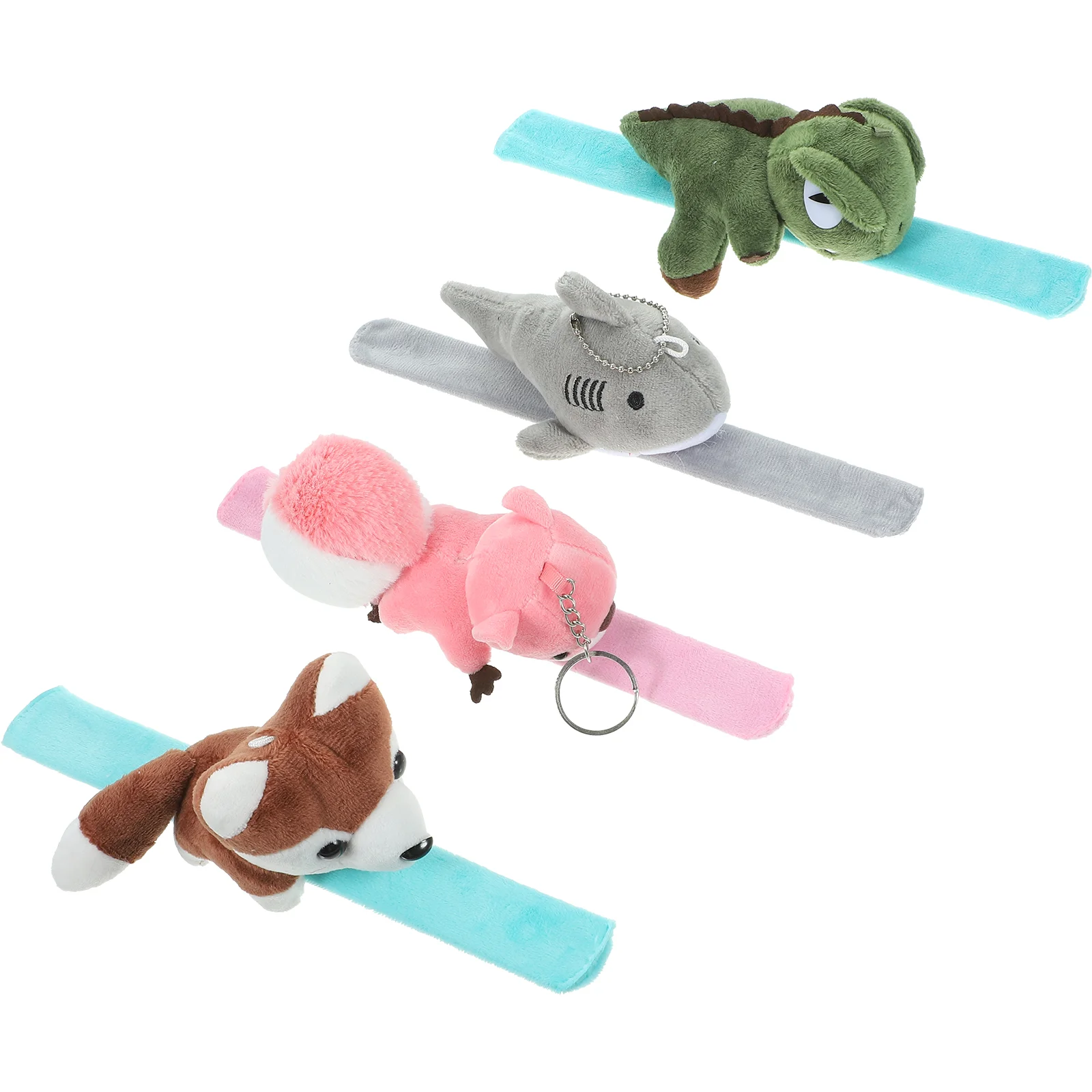 4 Pcs Dinosaur Shark Bracelet Slap Animals Kids Bracelets Snap Stuffed Plush Cartoon Wristband Party