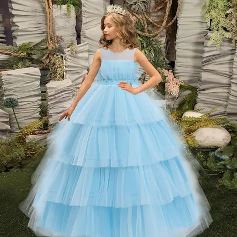 Flickklänningar för barn, prinsessklänningar, tutu, spets, blomma, rosett, balklänning, barnkläder, bröllopsfest, kväll, brudtärna, 11 12 klänningar 8 best sales födelsedagsklänning för 11 år - №5