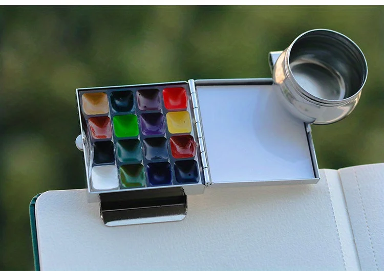 Reise-Aquarellfarben-Set Mini Tragbare Farbbox Aquarellfarben-Spender-Set Waschtopf Zeichenbuch Wasserstift – Detail 14