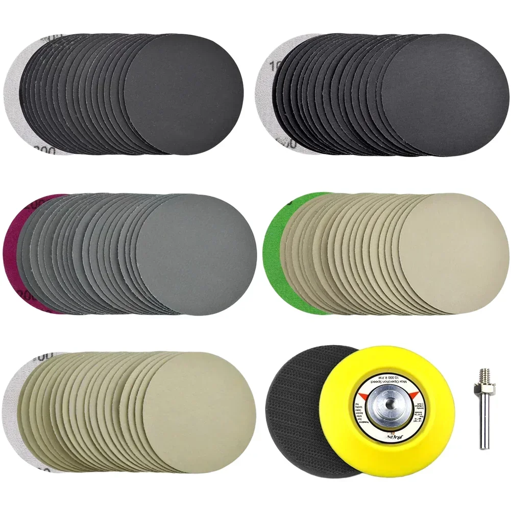 75mm Sanding Discs 100pcs Silicon Carbide Multi Grit Set 800 to 5000 with Backing and Foam Buffer for Polishing