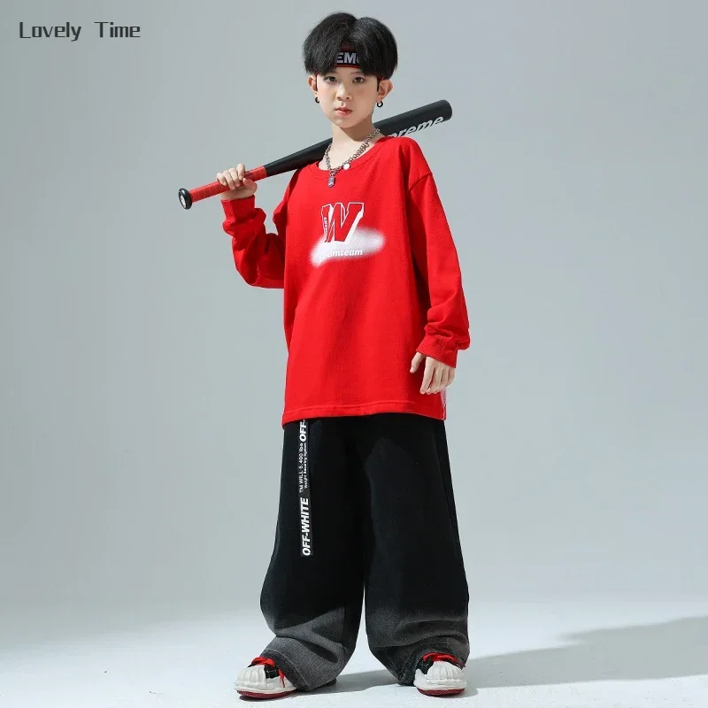 Boys Sweatshirt Black Jogges Pants Kids Girls Hip Hop Loose Street Dance Outfit Children Streetwear Kids Sportwear Clothes Sets