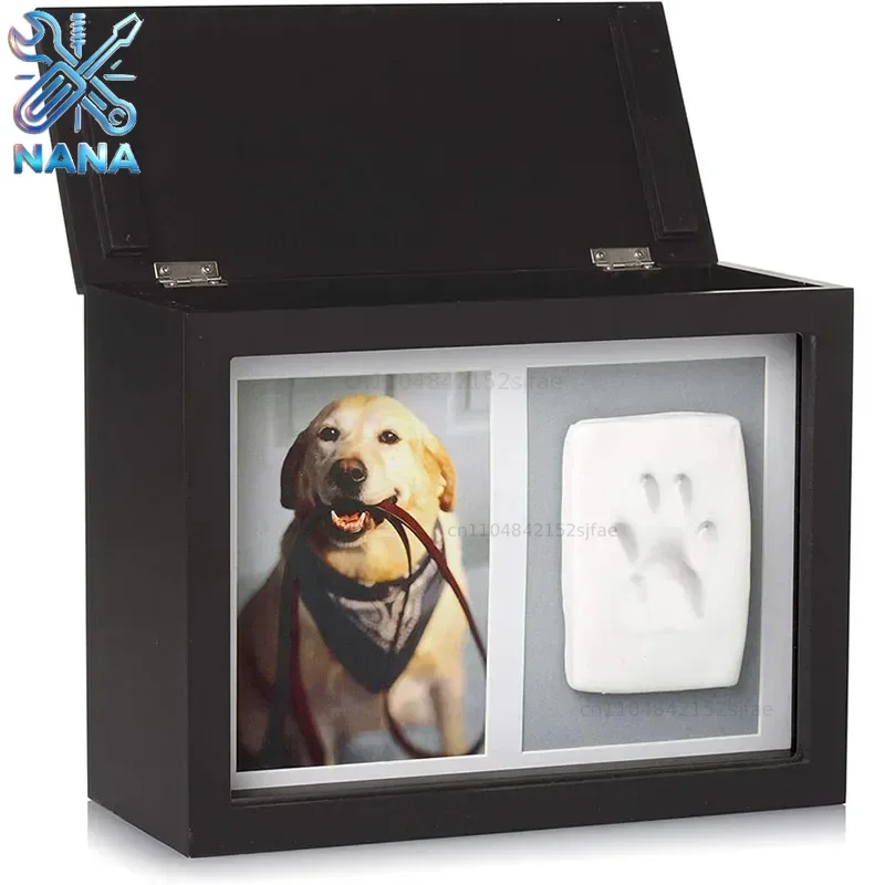 Premium Personalized Wooden Memorial Dog Urn Pet Photo Memory Keepsake Box Paw Print Impression Kit Ashes Urn For Pets