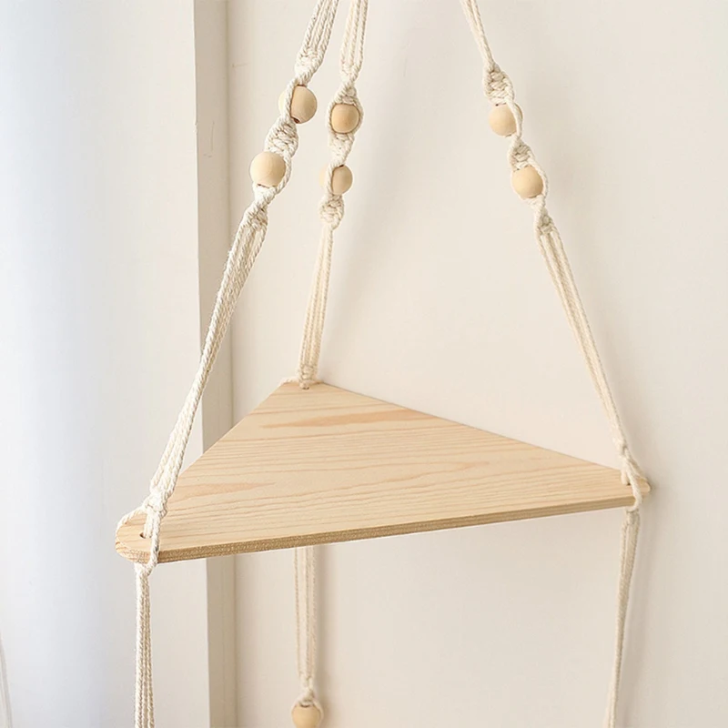 1 PCS Shelves With Wood Shelf Beige Handmade Shelf With Beautiful Macrame Rope And Shelf For Hanging Plant And Decor