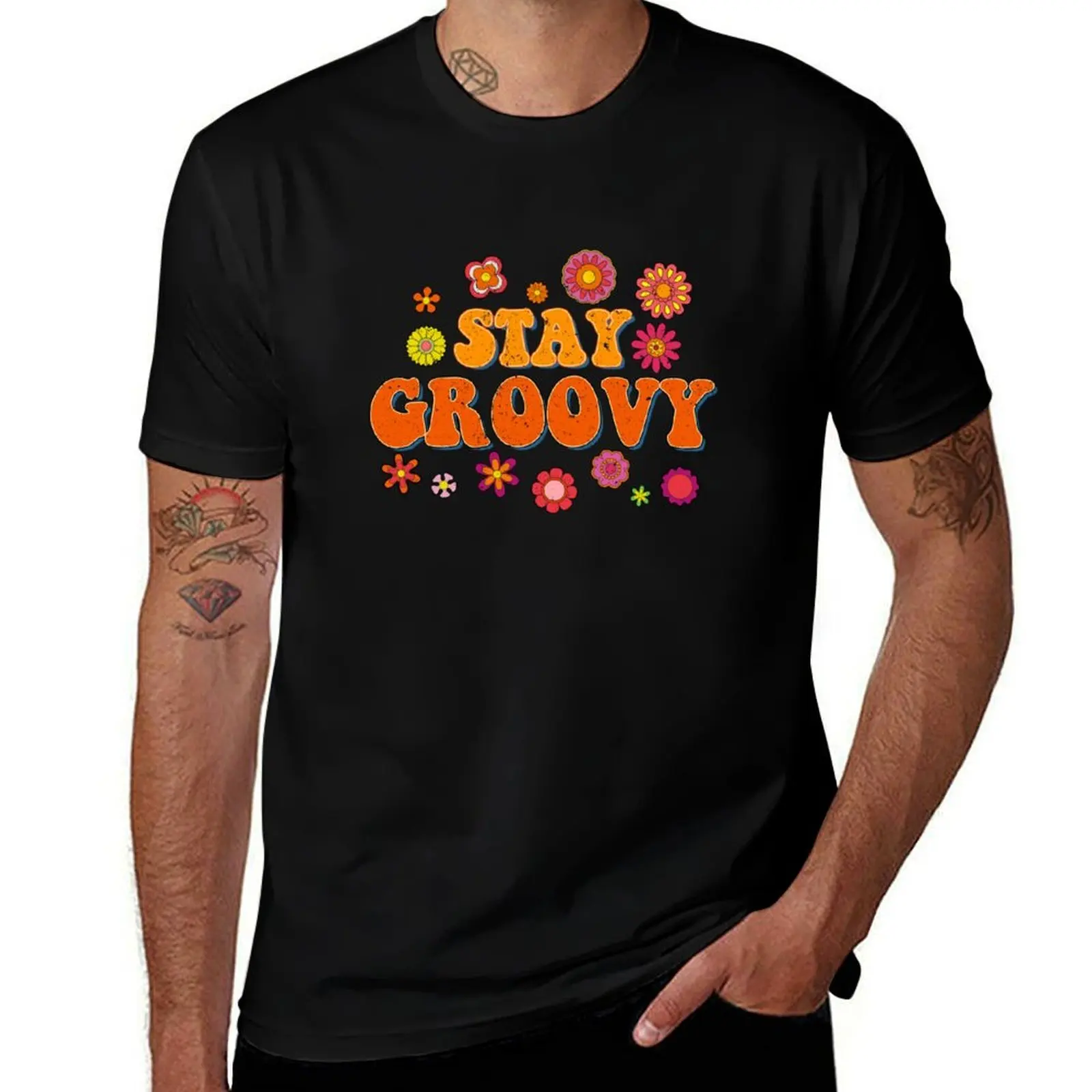 Vintage Stay Groovy T-Shirt Breathable Basic Cotton T-Shirt