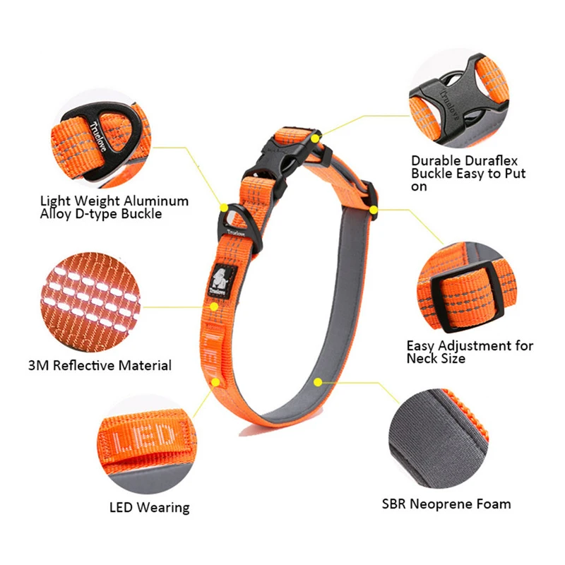Truelove Dog Collar Adjustable Duty Soft Nylon Webbing Training Unique Private Label Fancy Dog Collar 3M Reflective TLC5271