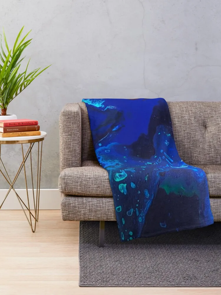 Beach Fantasy Acrylic Pouring in Blue Throw Blanket Dorm Room Essentials Heavy Blanket Weighted Blanket Thin Blankets