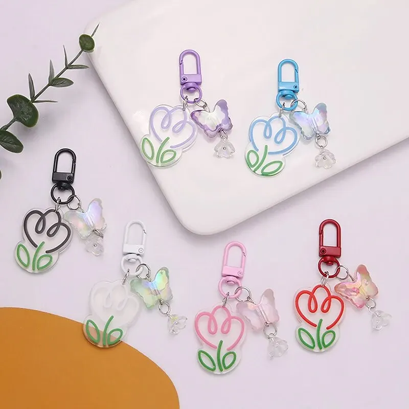 Acrylic Colored Tulip Flower Keychain Pendant Small Clear Illusionary New Butterfly Accessories Bag Decoration