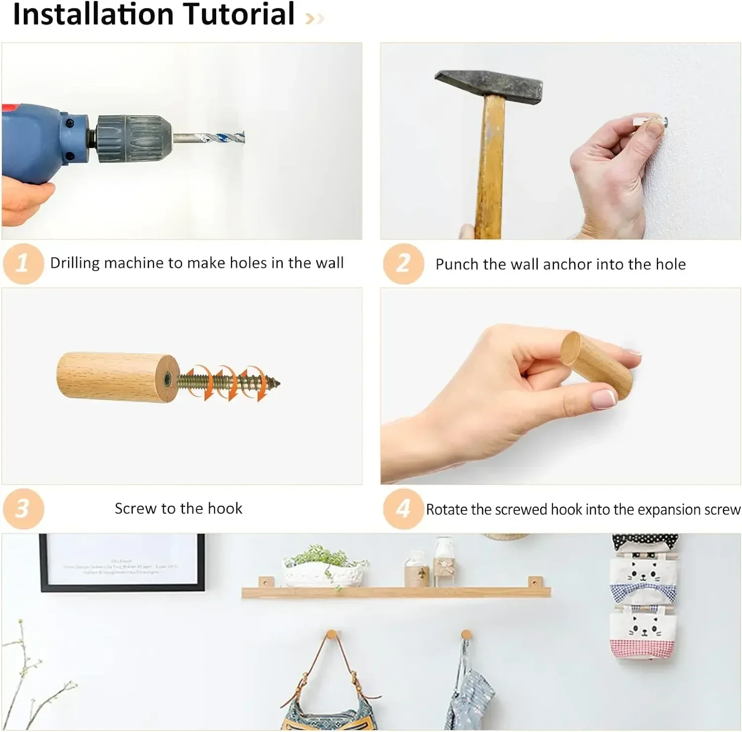 Wall Mounted Wooden Hooks for Clothes Scarves Hats Coats Simple Room Decor Storage Towel Rack Home Organizer Hanger