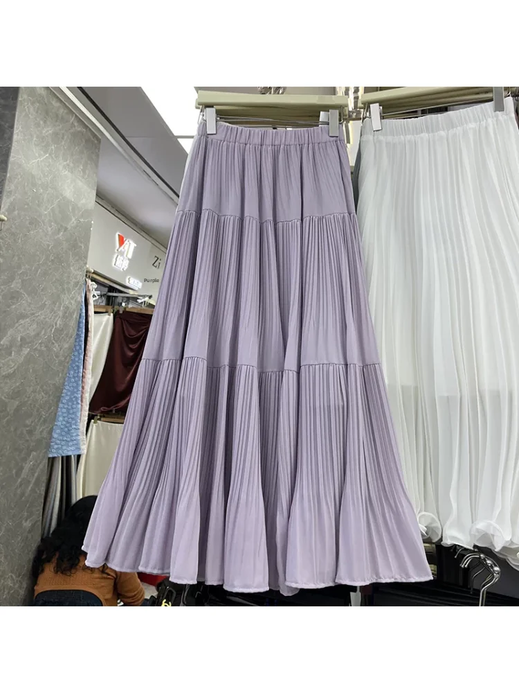 

plus Size Women's Fashion Soft Wind Chiffon Pleated Skirt Summer Thin Hanging Sense Versatile Splicing Long Skirt