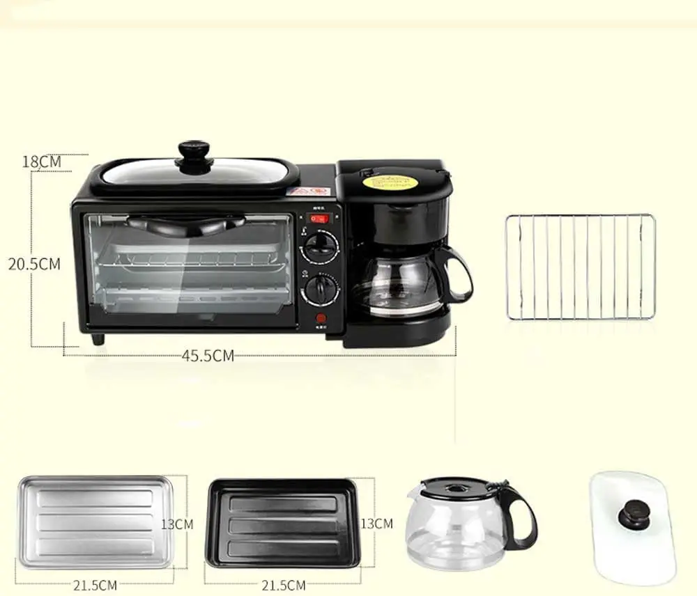 محطة الإفطار 3 في 1، تتضمن ماكينة صنع القهوة، وشواية غير لاصقة، وفرن محمصة 4 شرائح، وصانع الإفطار متعدد الاستخدامات لـ Apar