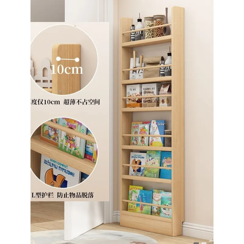 Bookshelf shelf solid wood storage cabinet behind the door Children's multi-layer wall-mounted integrated