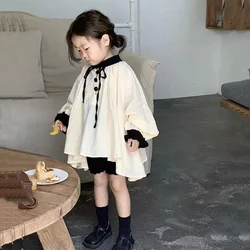 Children Clothing 2025 New Fashionable Spring and Autumn Korean Style Shirt Girls Soft Simple Cotton Long Sleeved Casual Top