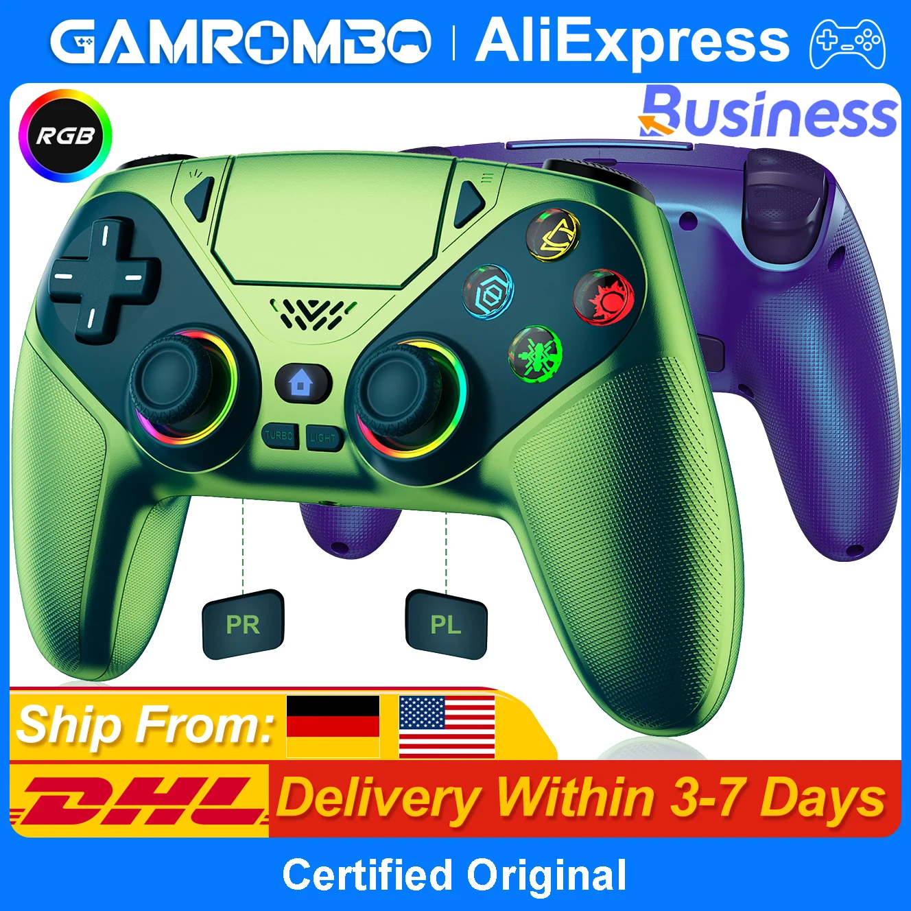 Controller For Playstation 5 PS5/PS5 Pro/Slim/PC,RGB BT Wireless Gamepads W/Hall Effect Trigger Marco/Turbo Anti-Drift Game Grip
