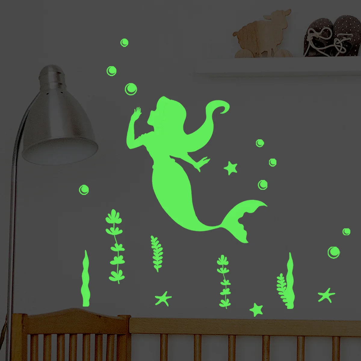 30*20cm Luminous Mermaid Seagrass Bubble Colorful Wall Sticker Backwall Living Room Room Decorative Mural  Wall Sticker Jdx8004