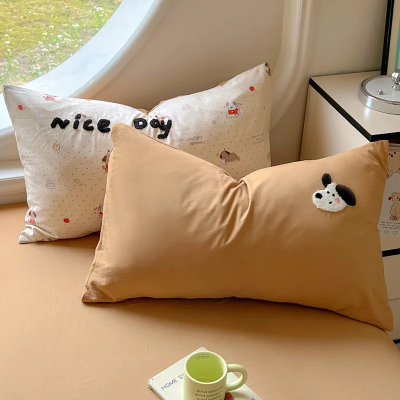 Student Dormitory Cartoon Embroidered Pillowcase Soft Cozy Cotton Pillow Cover Pillowslip Rectangle Pillow Case Envelope Closure