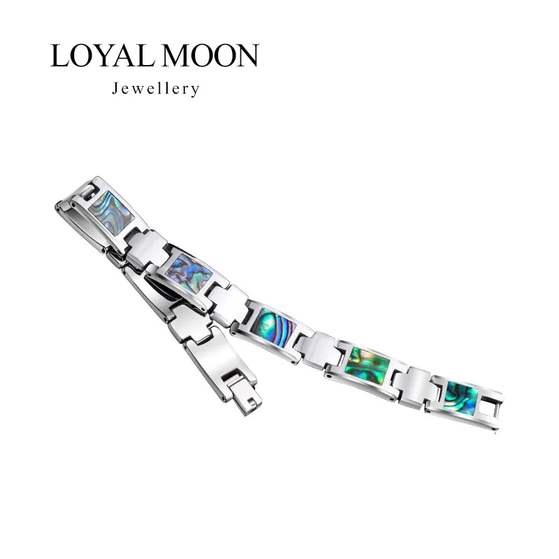 Loyal Moon Tungsten Carbide Bracelets For Men Inlay Colorful Deep Sea Shells Fashion Chain Jewelry 20cm Length