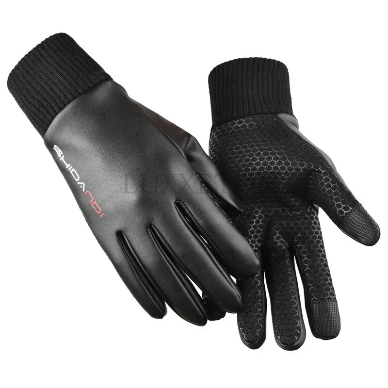 Gants d'hiver imperméables et coupe-vent en cuir PU pour hommes, chauds pour Sports de plein air, équitation, gants de pêche à écran tactile, doigts complets