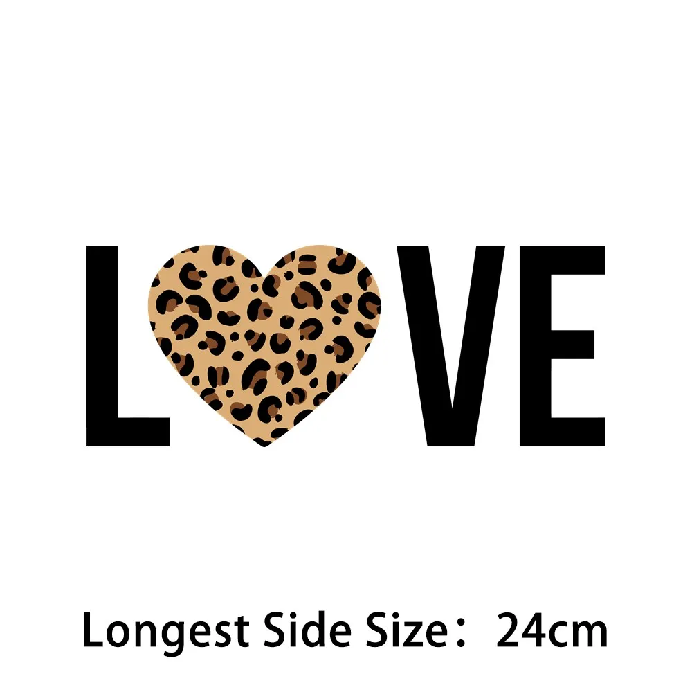 Cute Love Letter And Leopard Heart Heat Transfer Sticker Fashion Diyprint Iron-On Transfer For T-Shirts Washable Applique Decor