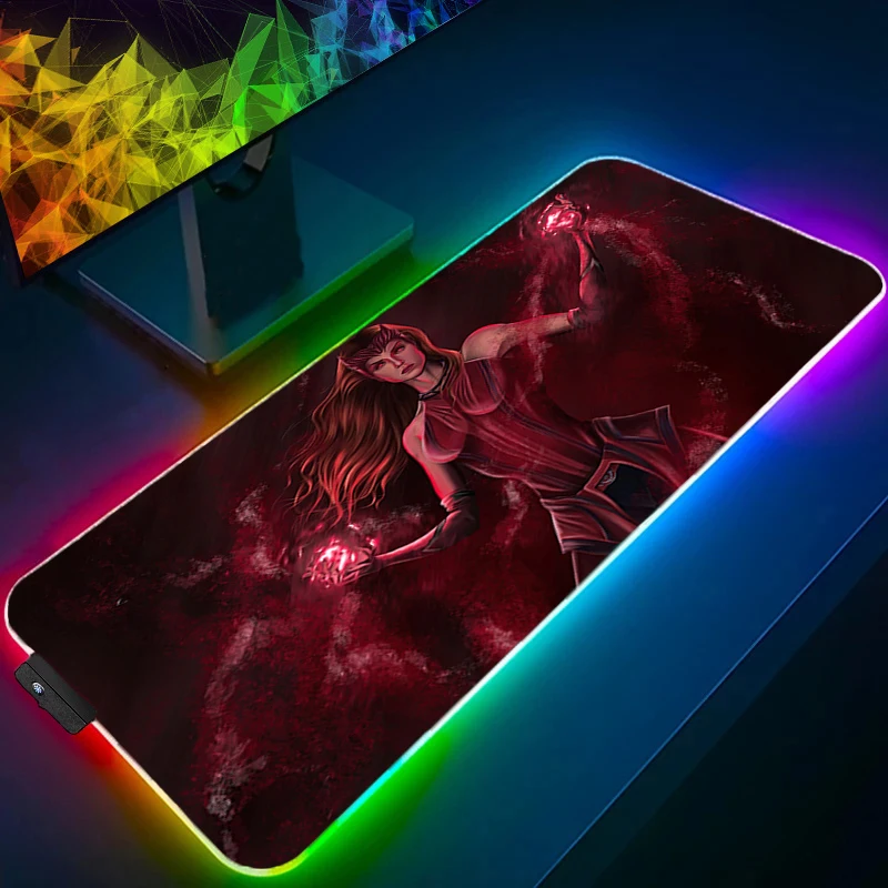 Tapis de souris RGB sorcière écarlate plus grand bord XXL rétro-éclairage blanc vitesse Pc clavier d'ordinateur LED tapis de bureau accessoires de jeu tapis de souris