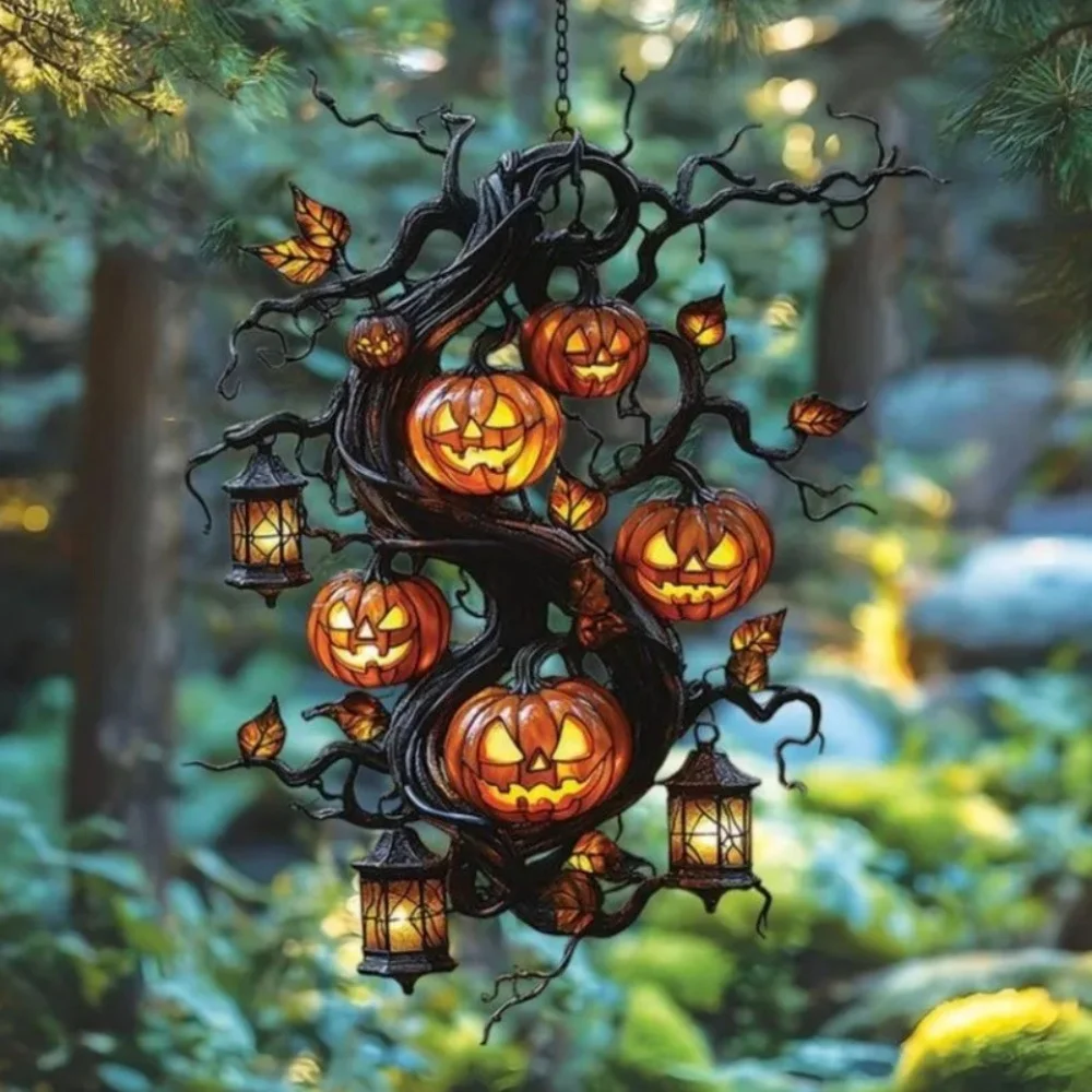 Хэллоуин-акриловый-кулон-легкий-2d-плоское-украшение-ведьма-тыква-Ловец-солнца-красочное-оконное-подвесное-украшение-для-двери