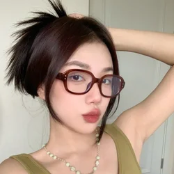 Retro Transparent Myopia Glasses Red Square Thick Frame Glasses 0 To -4.0 Anti Blue Light Myopia Glasses Neutral Glasses
