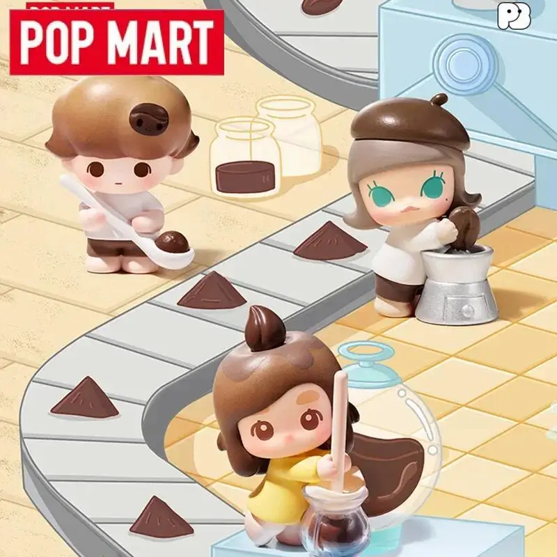 POPMART POPBEAN مصنع القهوة سلسلة لطيف أنيمي الشكل الحلي هدية صندوق أعمى تخمين حقيبة اللعب الأصلية دمية