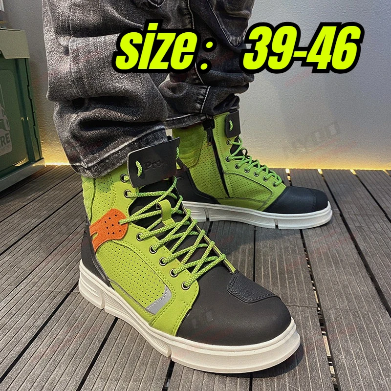 

Motorcycle Boots for Men Anti Slip Breathable Riding Shoes Reflective Mid Top Hard Sole All Season