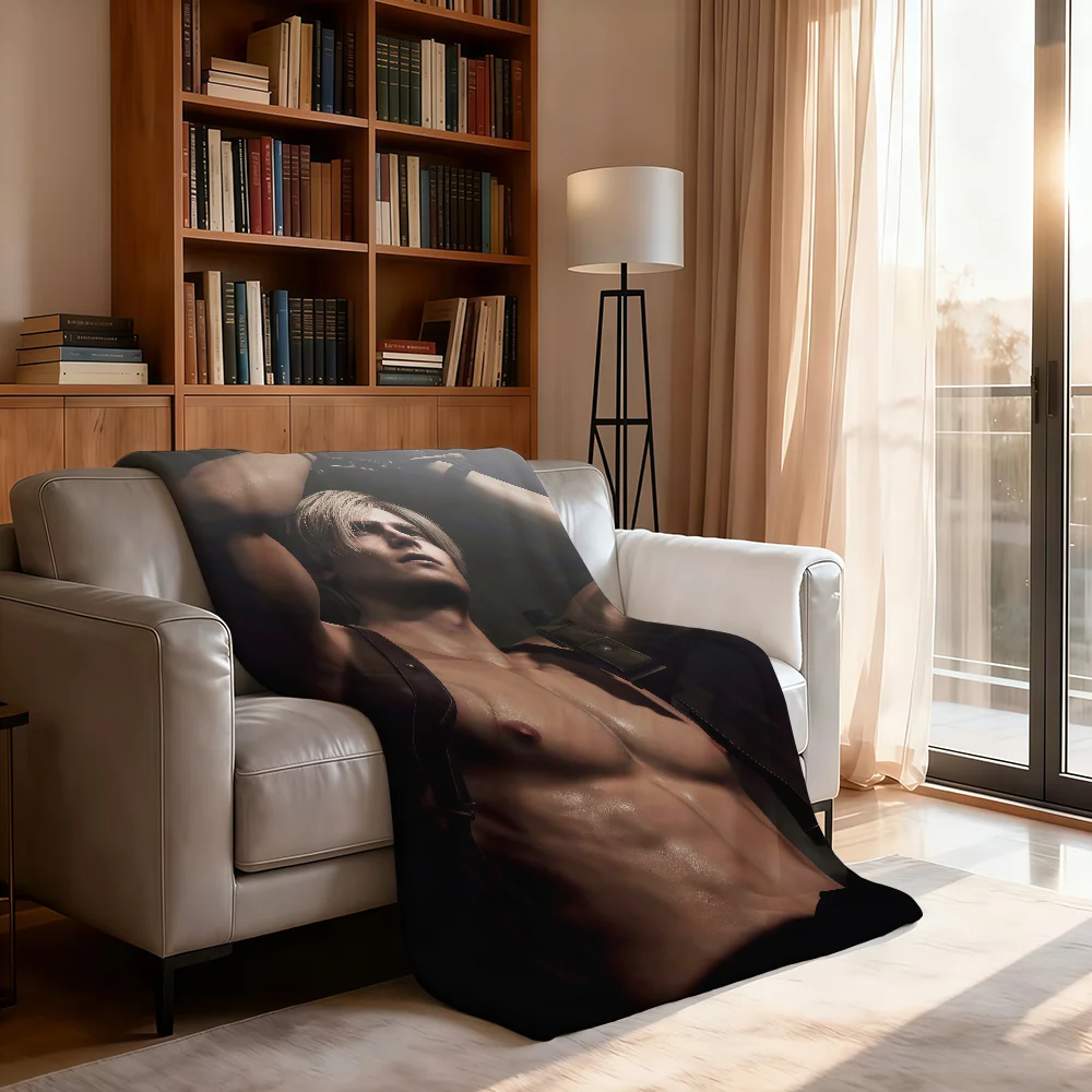 Cartoon L-Leon K-KennedyS Blanket Soft Throw Blanket for Home Bedroom Bed Sofa Picnic Travel Office Rest Cover Blanket Gift