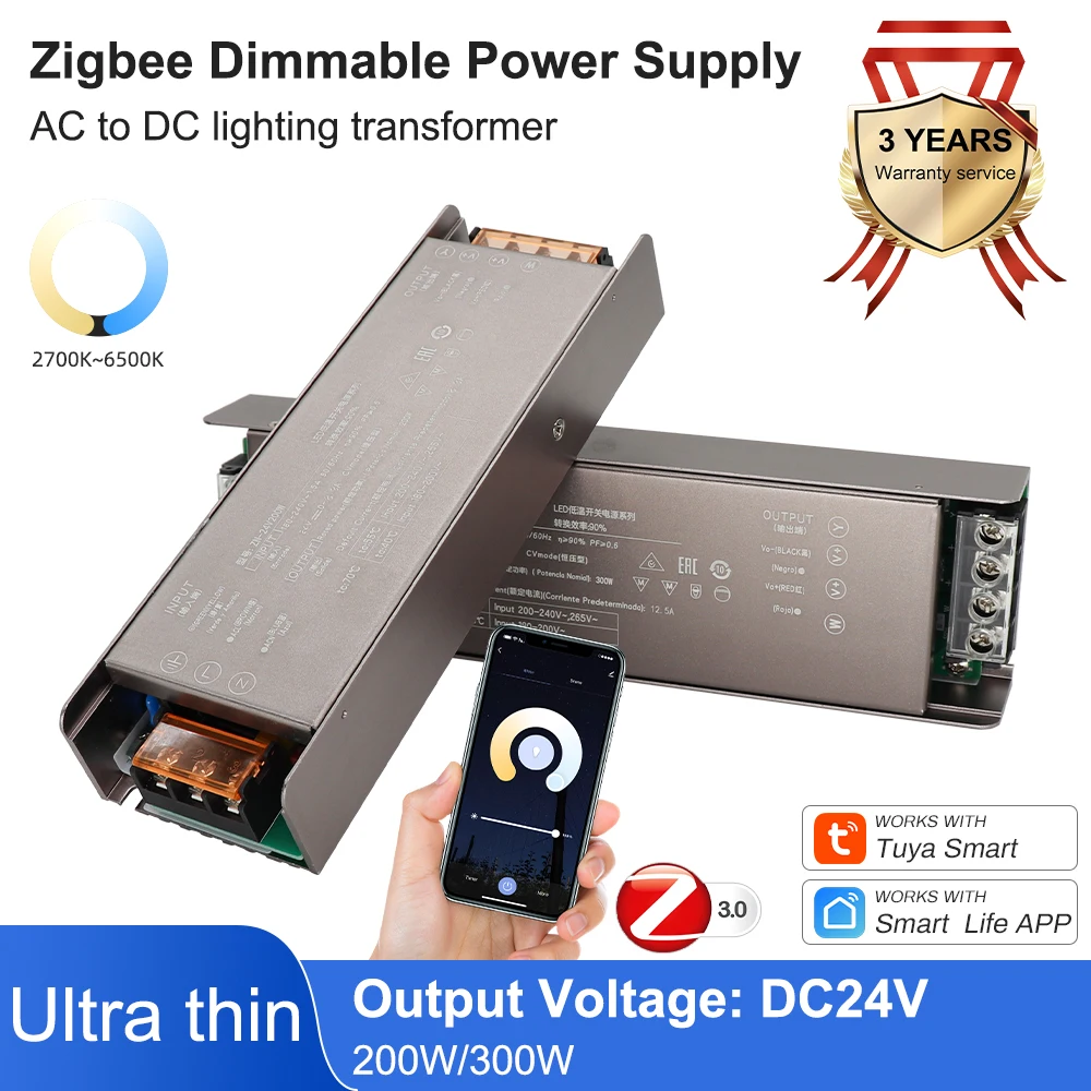 

Zigbee Tuya LED Power Supply Ultra Thin Dimmable LED Driver AC to DC 12V 24V Transformer 200W 300W LED Light Tape Transformer