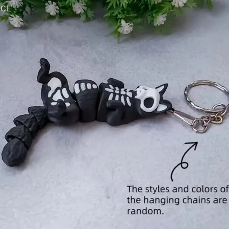 3D Printed Toy Car and Backpack Charm with Skeleton Cat, Unique Personal Touch, Perfect Halloween and Christmas Present.