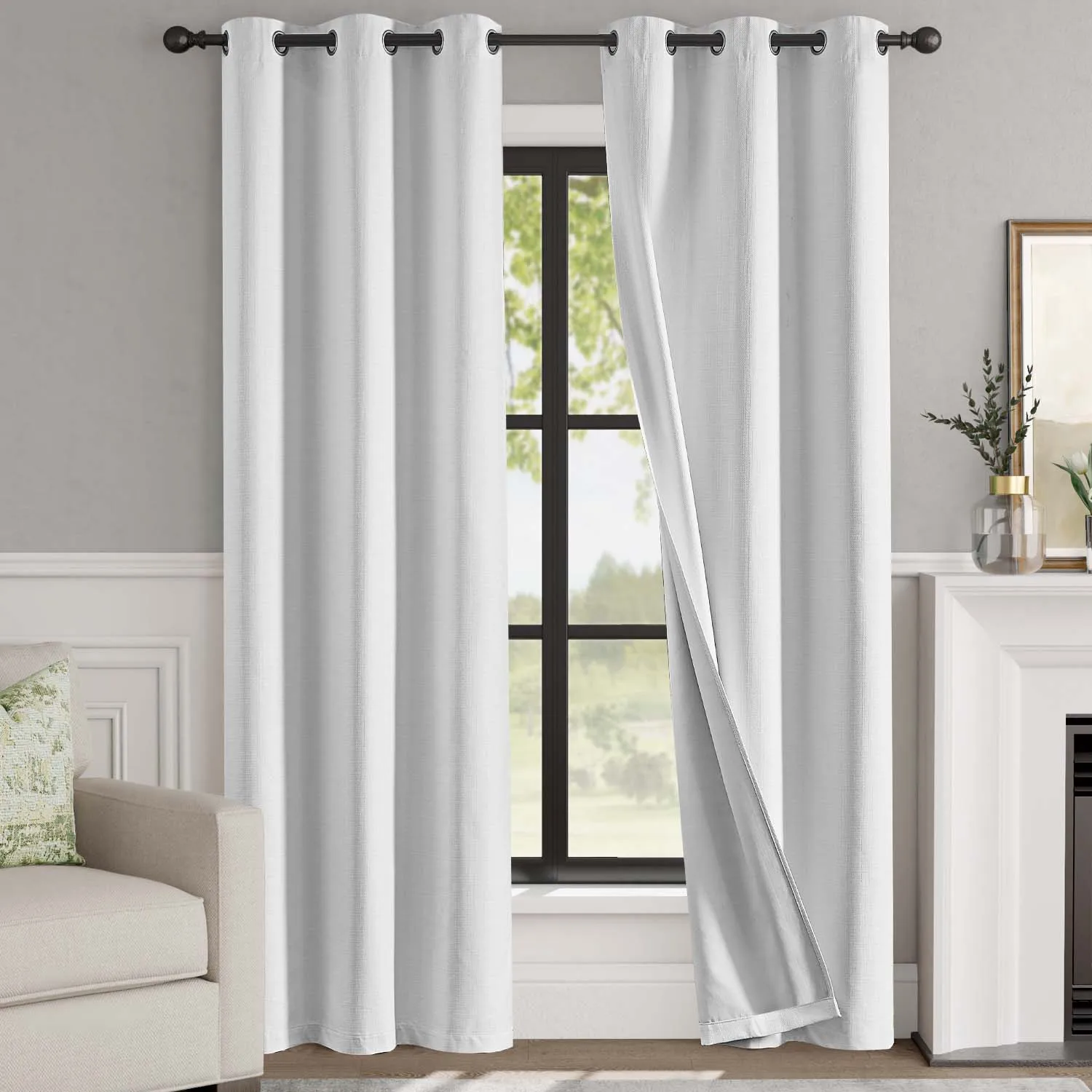 

jinchan 100% Blackout Curtains for Bedroom Living Room Linen Blackout Curtains Room Darkening Curtains Linen Textured Drapes