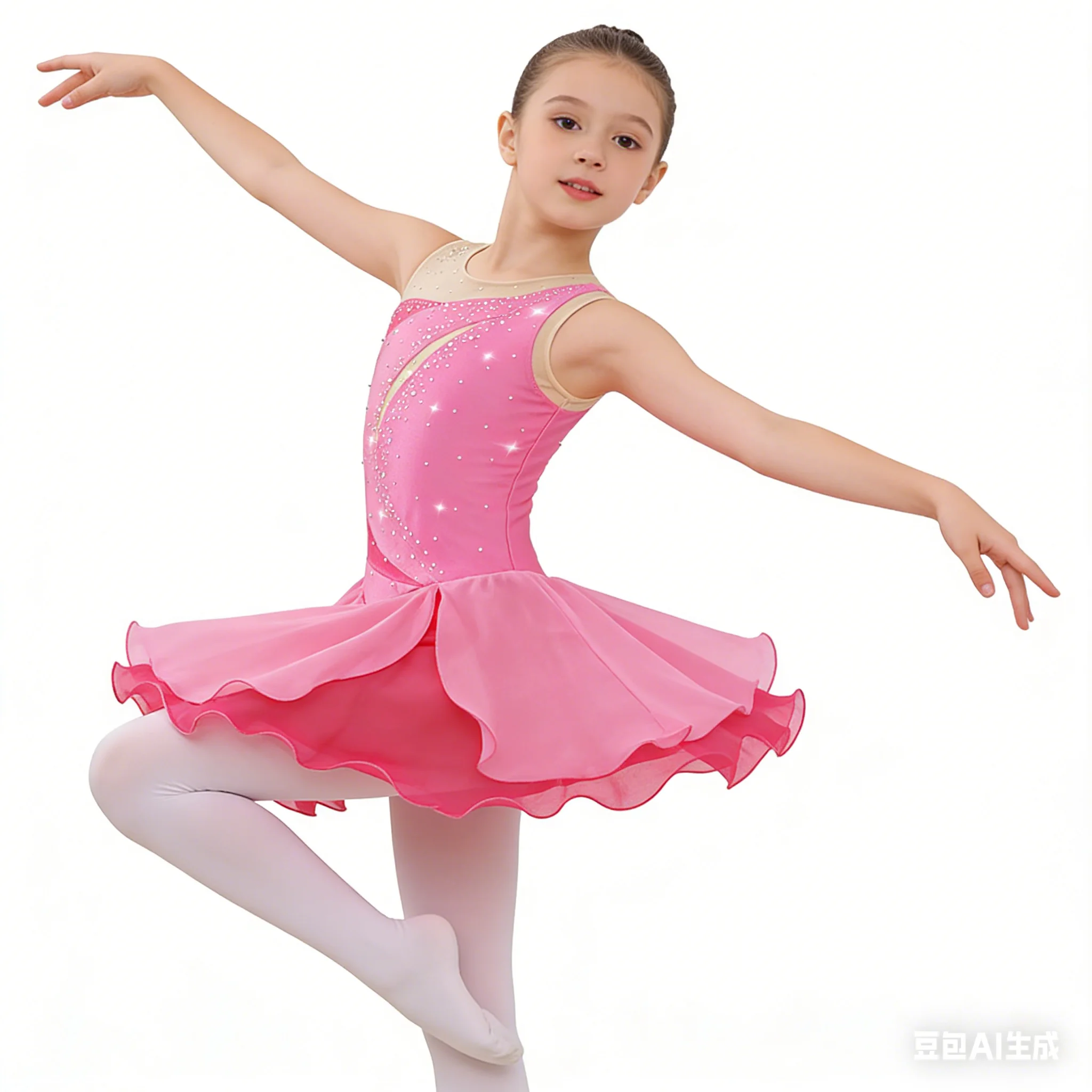

Детское платье с рюшами для девочек, танцевальное платье для фигурного катания на коньках, гимнастическое балетное лирическое трико, платье с круглым воротником, блестящие платья со стразами