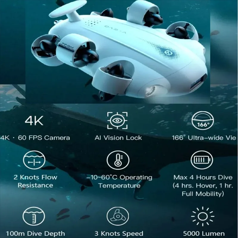 فيفيش 100 متر تحت الماء روبوت صغير Rov صياد السمك بدون طيار 4K كاميرا RC FPV محرك الطائرة بدون طيار 6 محور VR الصيد بدون طيار مع الذراع