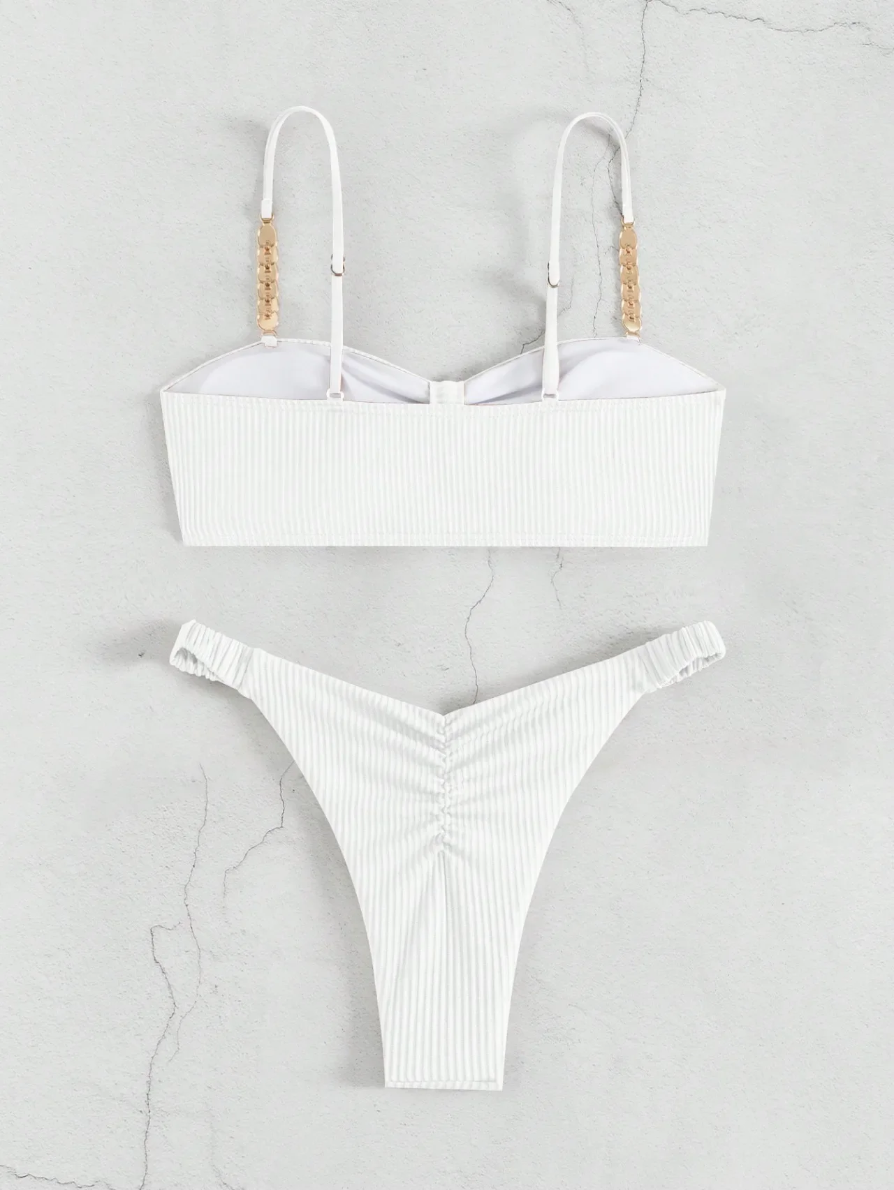 Badmode Wit 2-delig effen badpak voor dames Sexy string Backless bikiniset badpak 2025 Nieuw