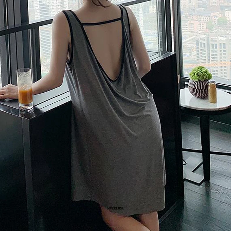 Large Size 4XL 150kg Casual Night Dresses Women's Sleeveless Backless Nightgown Oversize Sleepwear Sexy Home Wear