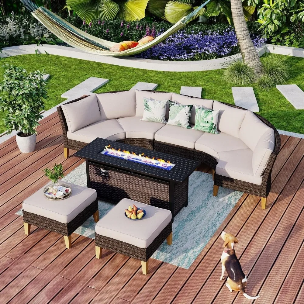 Juego de muebles de mimbre para Patio de 8 piezas con mesa para fogones de 56