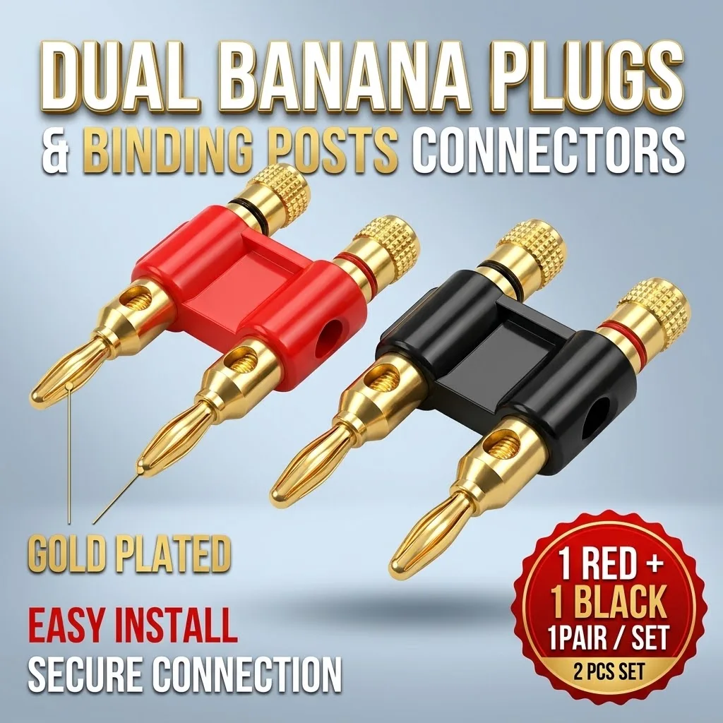 Audio Gold Plated Double Row 4mm Banana Plug Connector Two-position Speaker Adapter