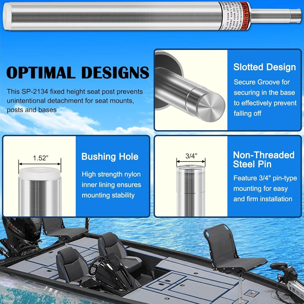 3/4" SP-2134 Boat Seat Pin Post for Most Marine Boat Seat Pedestal Base Mount for Pontoon/Fishing/Bass/Cruising Boats
