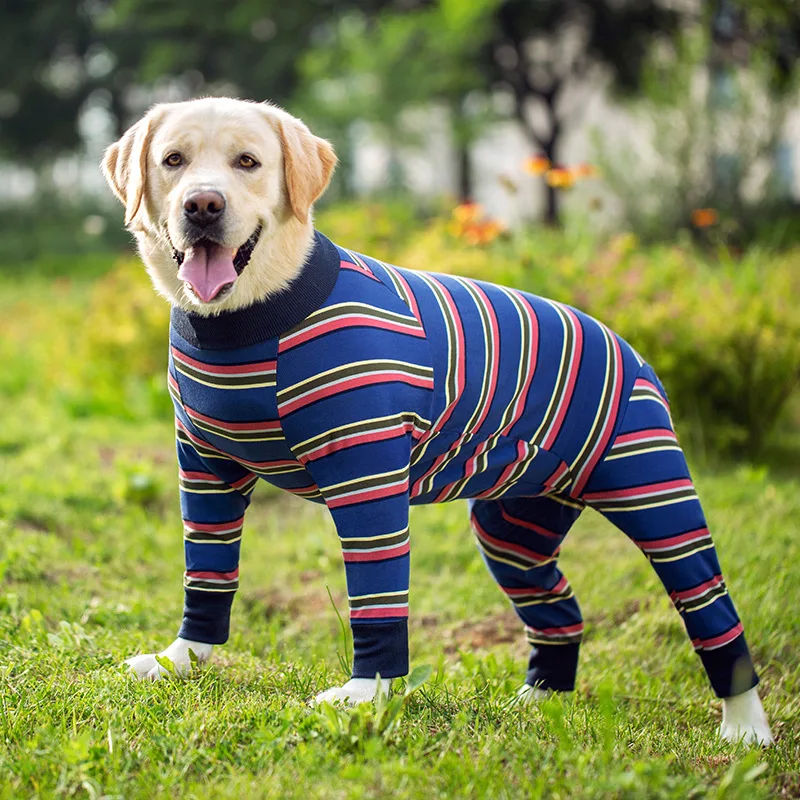 Big Dog Pajamas Stripe Pet Dog Jumpsuit Cotton Dog Jersey Medium Dog Clothing Autumn Rompers For Boys Girls Dogs Sleepwear