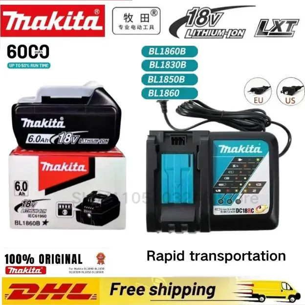 2026 Authentic Makita 18V LXT 6.0Ah Li-Ion Battery+drill+charger，Universal Fit BL1815、1830B、1840B、1850B、1860B、1890 Power Tools