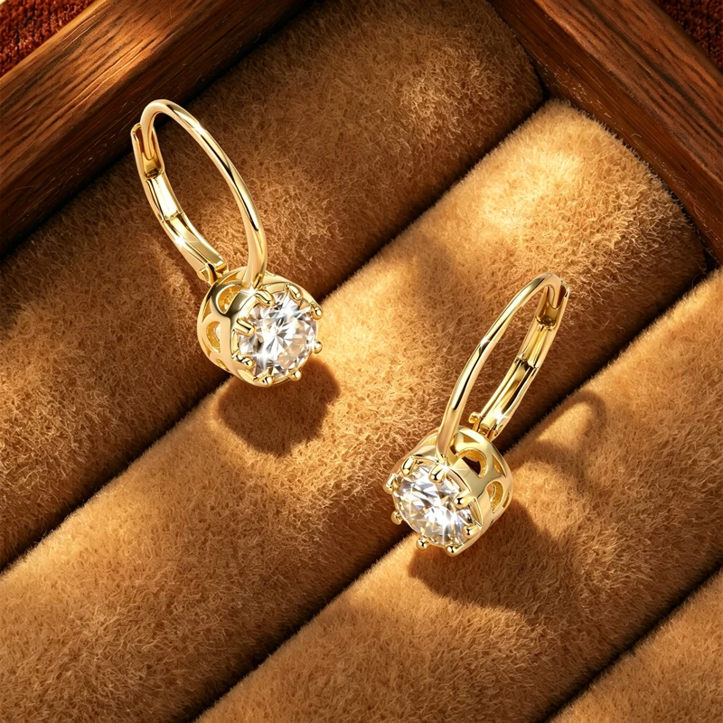 Rrjzz Solitaire 6,5 mm D-Farbe Moissanit-Ohrringe mit ausgehöhltem Design für Damen, 1 Karat, acht Krallen, Leverback-Ohrringe, Schmuck – Detail 5