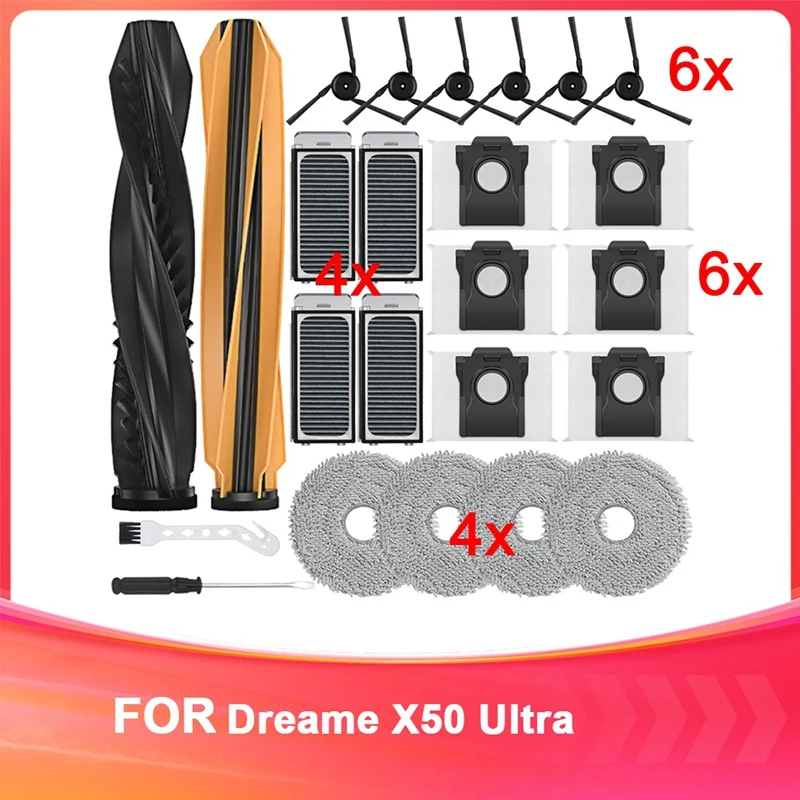 ABNO-Accessory For Dreame X50 Ultra Complete Robot Vacuum Cleaner, Main Brush,Filters, Mop Pads, Side Brushes, Dust Bags