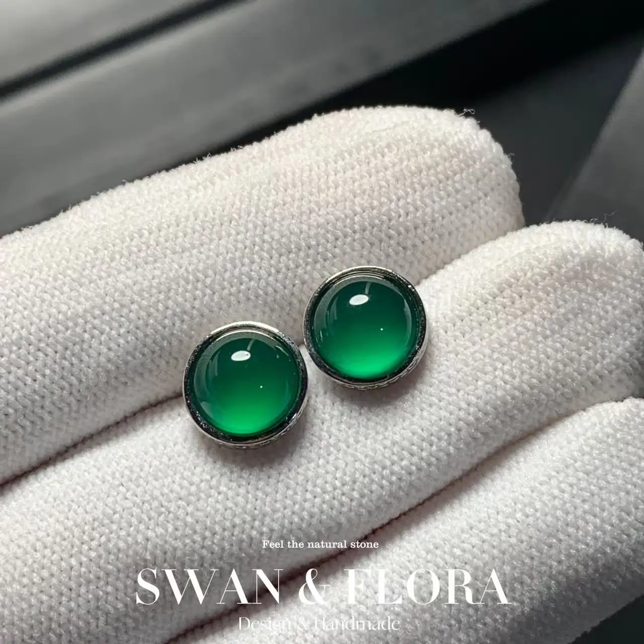 

MM Natural Green Chalcedony 925 Sterling Silver Stud Earrings For Women Jewelry Gift Simple Jewelry Green