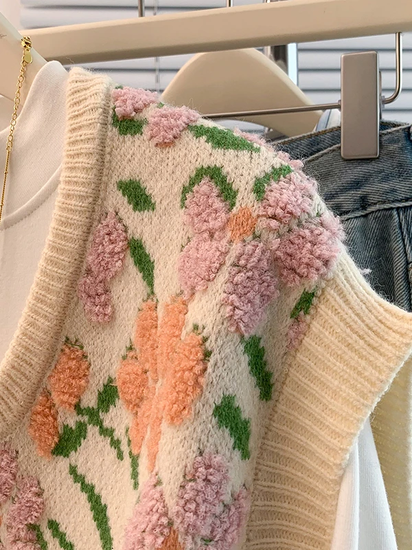 plus Size Fce Lined Knitted Vest Women's Autumn Winter Faionable Loose Age Defng Versatile Beautiful Top