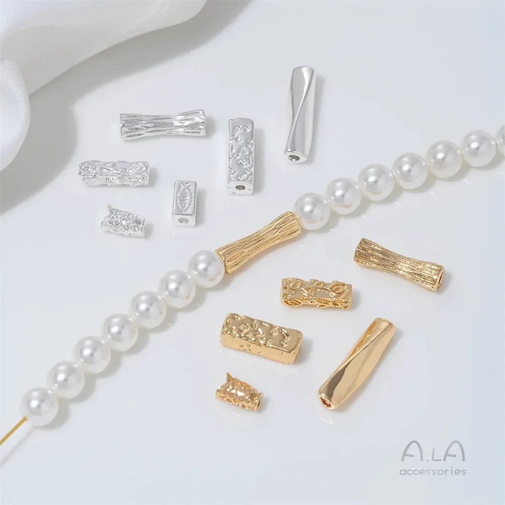 

C51 14K Gold-plated Thick Silver Rectangular Tube, Small Waist Koi, Beaded Tube, Beaded String, Handmade Diy Jewelry Accessories