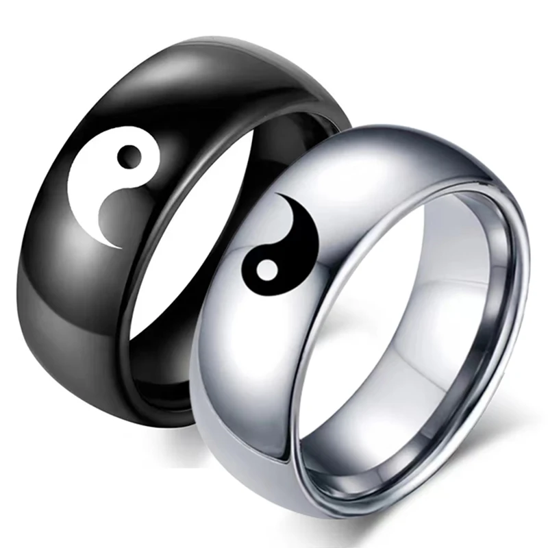 

Yin Yang Tai Chi Gossip Couple Rings Fashion Punk Stainless Steel Black Silver Finger Lovers Rings for Women Men Charm Jewelry