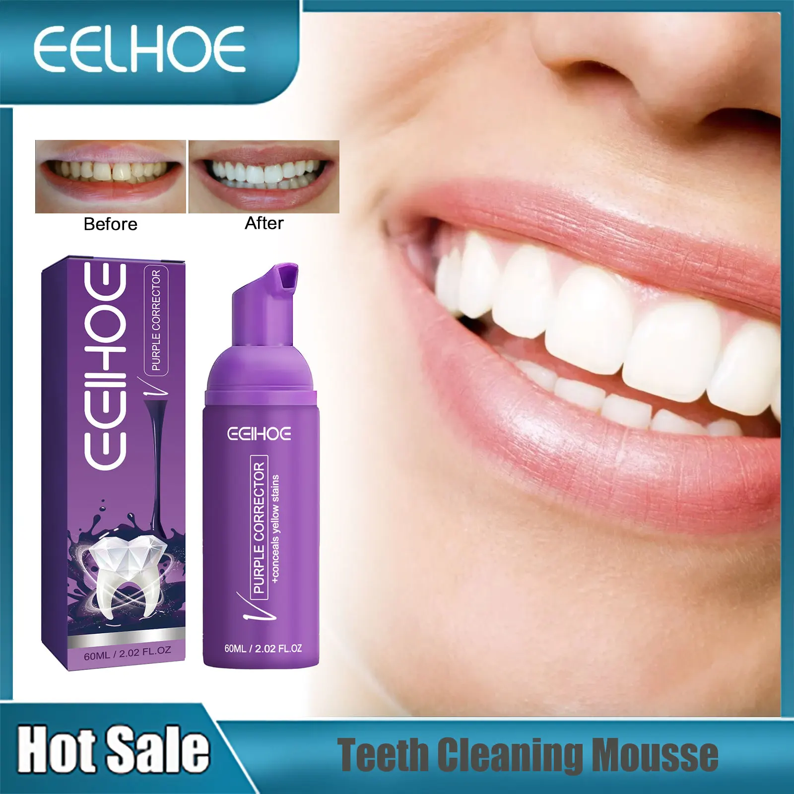 

Tooth Cleansing Purple Mousse Stain Removal Yellow Teeth Whitening Dental Cleaning Refreshes Breath Toothpaste Oral Hygiene Tool