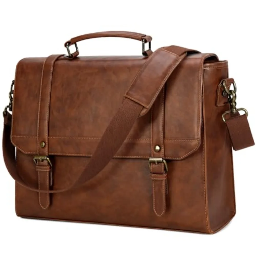 Messenger Bag for Men Vintage Leather Waterproof Laptop Briefcase Large Computer Laptop Bag Leather Satchel Bag Retro Shoulder