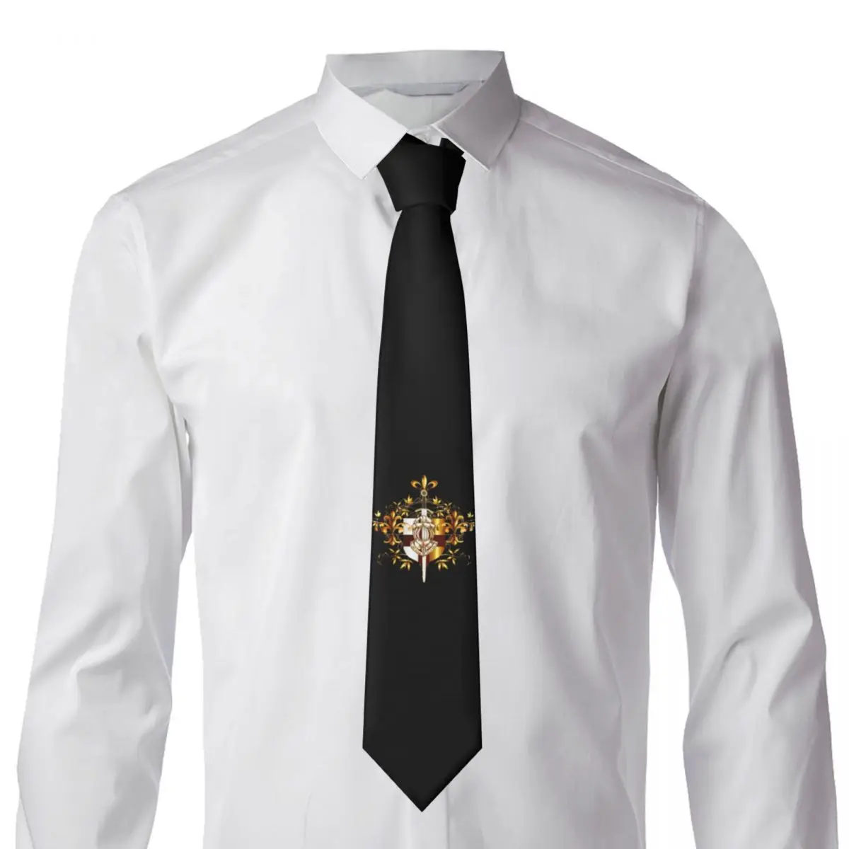 Personalized Knights Templar Cross Shield Symbol Neck Ties Men Formal Medieval Sword Emblem Secret Order Silk Party Necktie