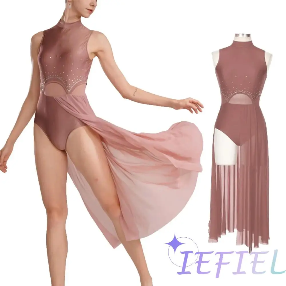 

Женское танцевальное платье с высоким разрезом, современный балетный костюм с цветочным узором